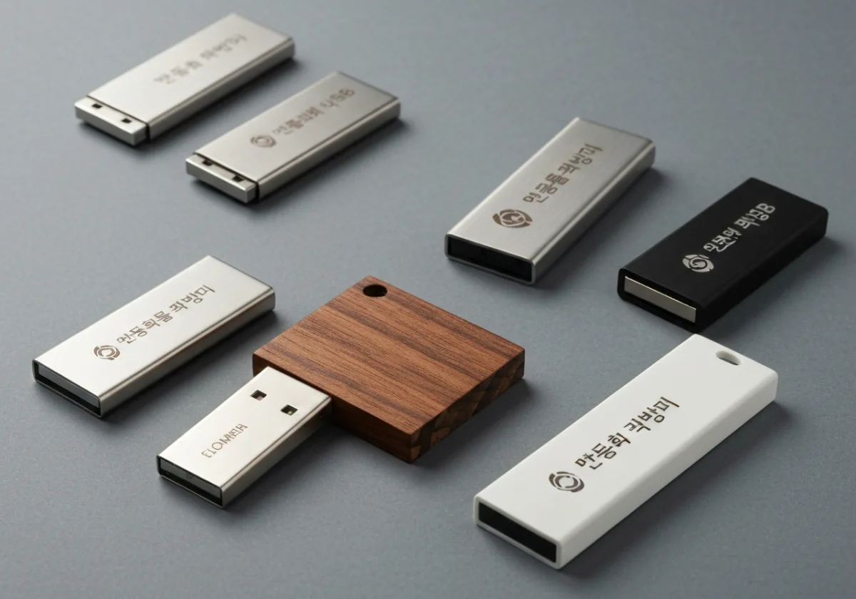 USB 각인 제작 메탈 우드 플라스틱 소재별 비교 배치