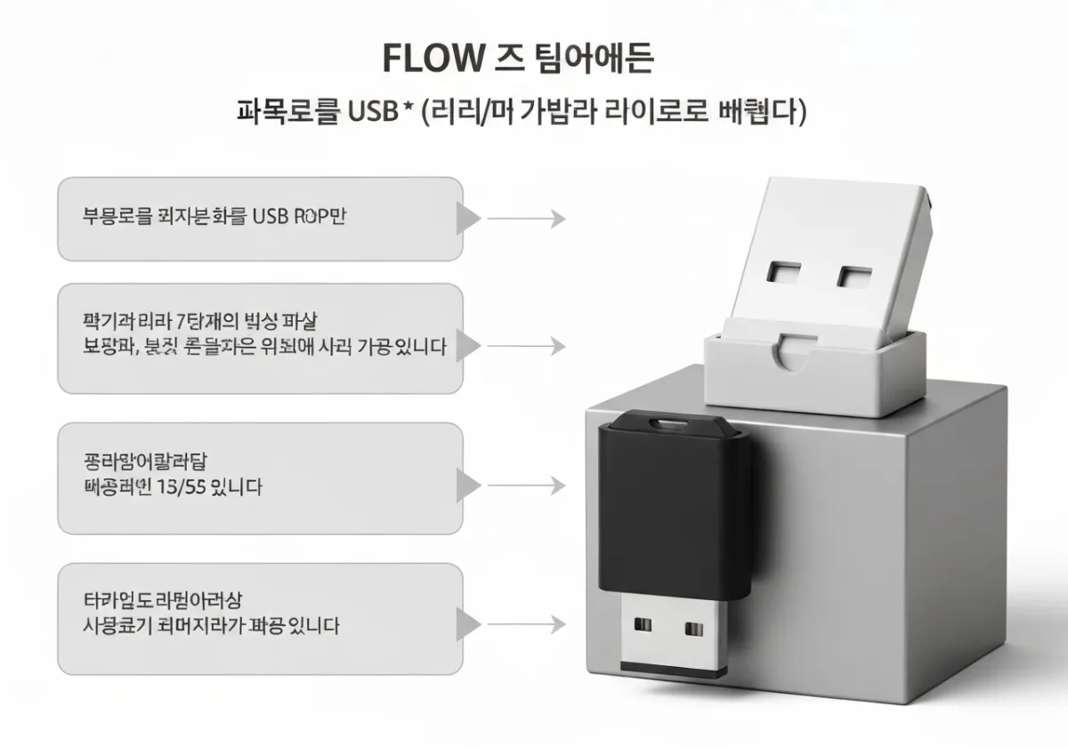 USB 각인 제작 진행 순서 단계별 워크플로우 요약 도표